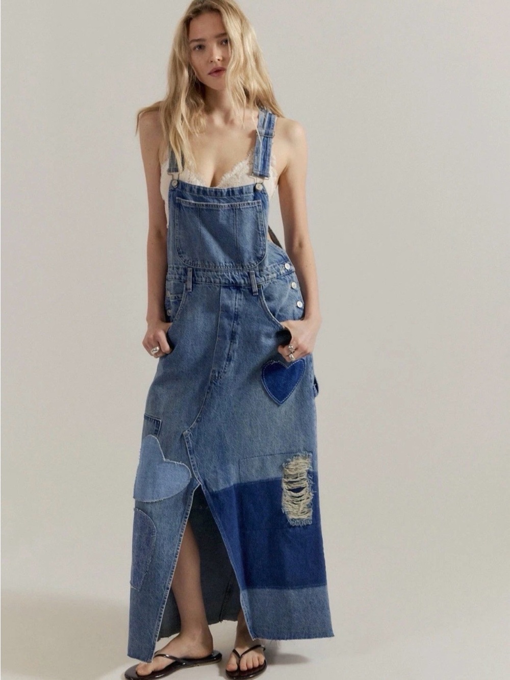 Free People Key To My Heart Patched Skirtalls We The Free Adjustable Strap Blue